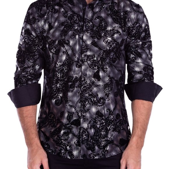 Bespoke Men's Button Down Black/Silver Long Sleeves Casual Party Dress Shirt - Picture 1 of 2